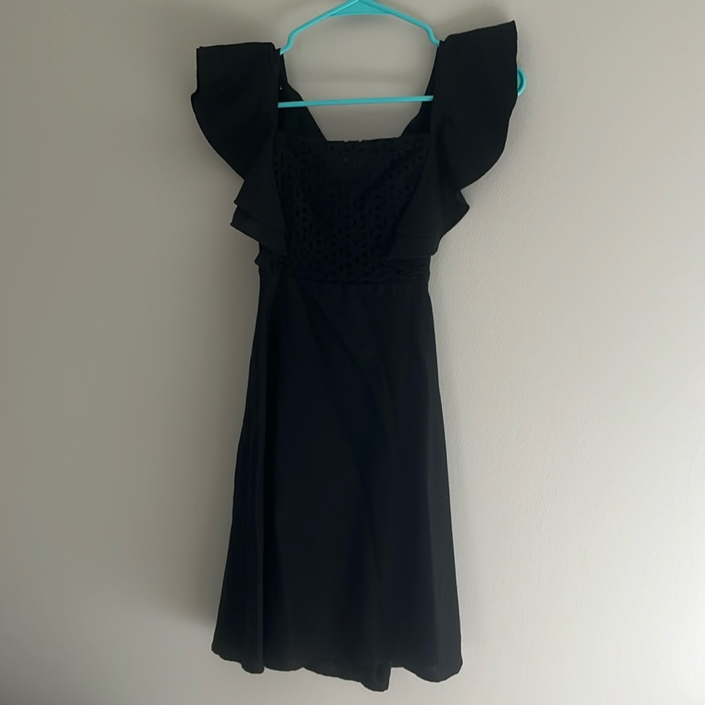 Aqua Black summer dress with eyelet and tie in back XS
